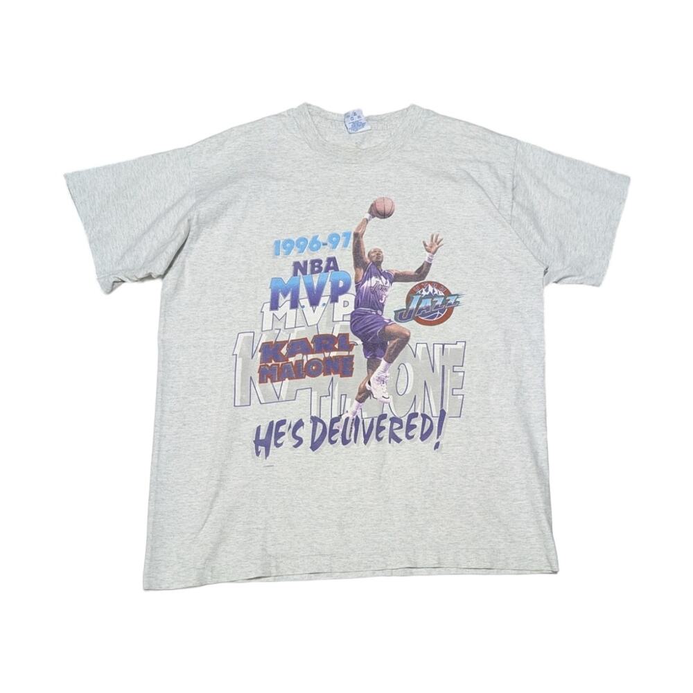 Vintage Single Stitch Karl Malone Utah Jazz Tee Shirt MVP 1996 1997 Sportswear